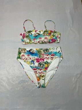 Shade & Shore White Floral Tropical Print High-Waist Bikini Sz: large